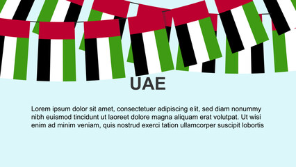 UAE flags hanging on a rope, celebration and greeting concept, independence day