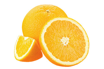 Orange fruit. Orange with cut in half slices  isolate on white.