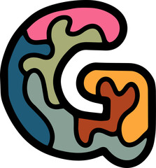 Obraz premium letter G vintage retro font with stained glass pattern puzzle mosaic kaleidoscope in muted colors