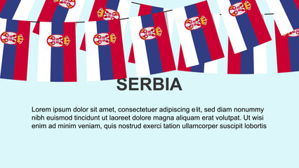 Fototapeta premium Serbia flags hanging on a rope, celebration and greeting concept, independence day