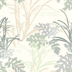 Abstract seamless pattern with leaves. Trendy hand drawn textures.