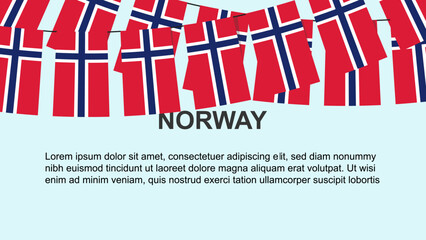 Obraz premium Norway flags hanging on a rope, celebration and greeting concept, independence day