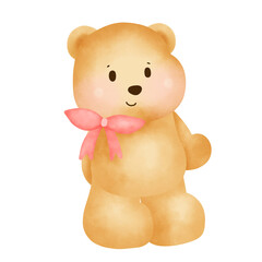 Watercolor cute bear, cute teddy bear.