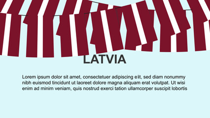Latvia flags hanging on a rope, celebration and greeting concept, independence day