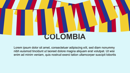Fototapeta premium Colombia flags hanging on a rope, celebration and greeting concept, independence day