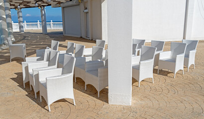 Summer terrace cafe on beach of ocean