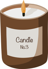 Vector brown candle burns with yellow flame