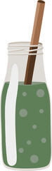 Vector healthy green smoothie in a transparent bottle with a brown straw