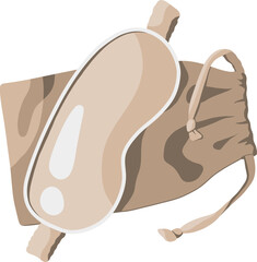 Vector beige sleep mask lies on a pouch