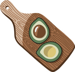 Vector wooden plank with cut avocado