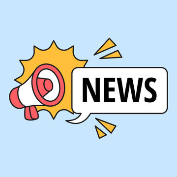 breaking news alert megaphone icon illustration with balloon text box vector graphic