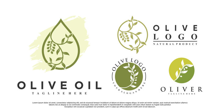 Bundle olive oil logo design with creative concept Premium Vector