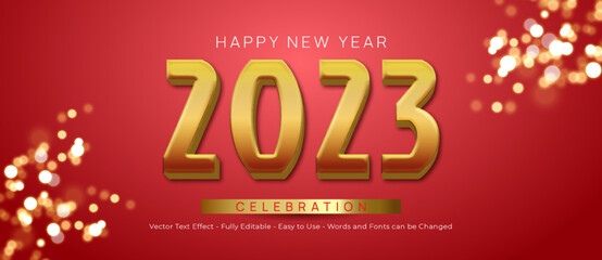Happy new year banner with editable text number 2023 on red background
