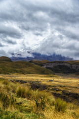 Cotopaxi Volcano hiding in clouds, Cotopaxi National Park, Ecuador
