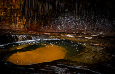 Deep Yellow Pool With Frozen Wall in The Subway