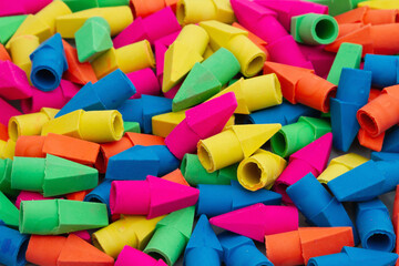 Bright colored pencil erasers background