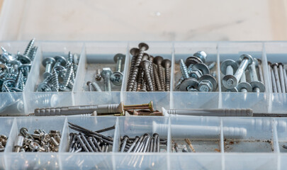 Construction organizer. Nails screws self-tapping screws