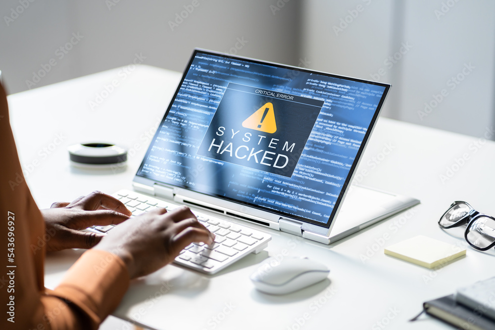 Poster ransomware extortion attack. hacked laptop password