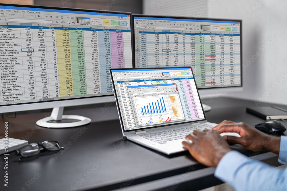 Poster Man Using Finance Spreadsheet Report