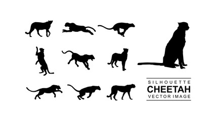 various cheetah silhouette set stock vector - obrazy, fototapety, plakaty