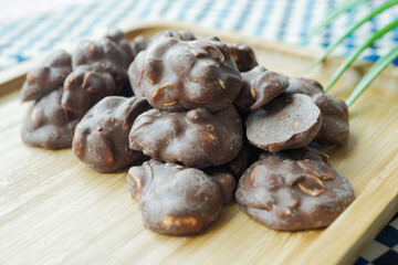  close up of peanut chocolate candy on table 
