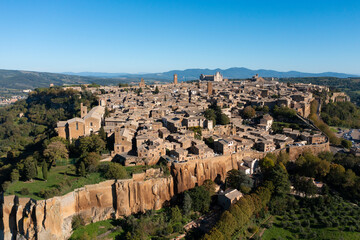 oblique aerial view of the town of orvieto - obrazy, fototapety, plakaty