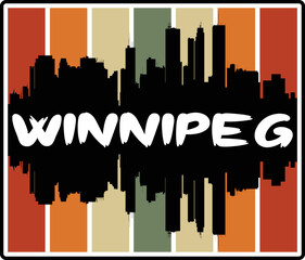 Winnipeg Canada Skyline Sunset Travel Souvenir Sticker Logo Badge Stamp Emblem Coat of Arms Vector Illustration EPS