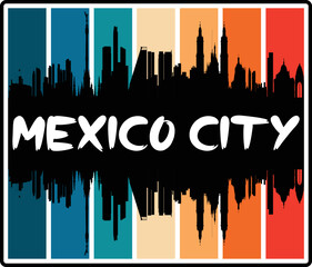 Mexico City Mexico Skyline Sunset Travel Souvenir Sticker Logo Badge Stamp Emblem Coat of Arms Vector Illustration EPS