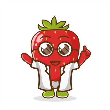 vector illustration of cute strawberry fruit medical or character. Doctor red strawberry for design character mascot
