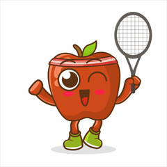 apple playing badminton illustration. character vector
