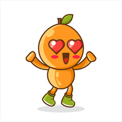 Cute orange fruit cartoon character smiling happy and love eyes, Vector illustration