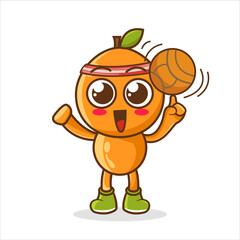 cute orange mascot playing basketball isolated cartoon vector illustration
