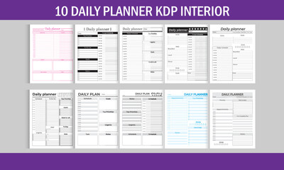 10 Editable Canva Templates Daily Planner for KDP | Daily Planner for KDP Interior | 
10 Different Style and Unique Daily Planner