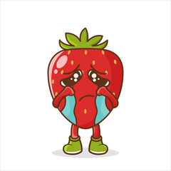 Strawberry cry cute character illustration. Crying sad strawberry fruit icon cartoon isolated on white
