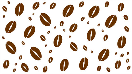 Brown coffee beans white background. Brown coffee beans seamless pattern. Brown coffee beans random pattern.