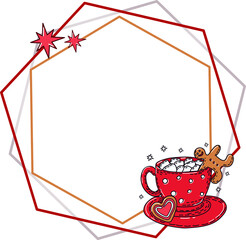 Obraz premium Frame with a winter drink and cookies on a transparent background. Png