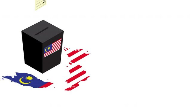 An animation of Malaysia General Elections concept. Voting box with paper and white copyspace