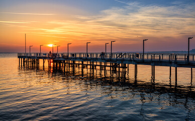 Sunset over the pier in Pomorie