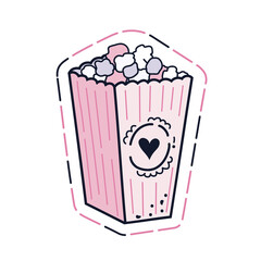 Cute popcorn packaging with heart. Cinema icon.Doodle. Transparent PNG.