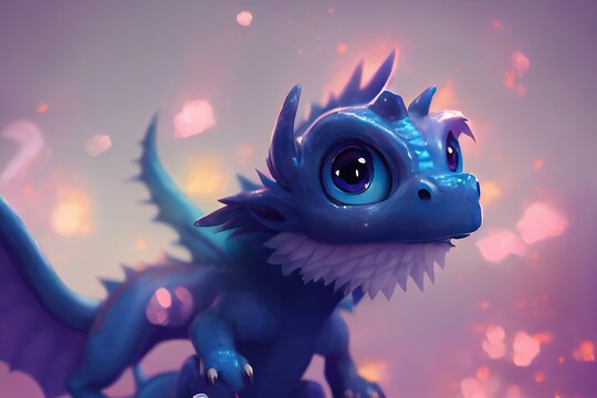 Adorable blue dragon, 3D render, cartoon character in 3D style, kid friendly  