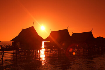 Kapalai resort at Kapalai Island at sunset, Borneo, Malaysia