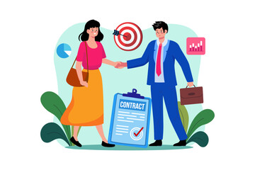 Woman and man business contract