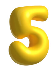 Number 5. Five Number yellow cartoon sign. Realistic 3d. vector illustration