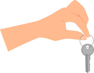 Hand holding key. Transparent background.  Flat vector illustration.