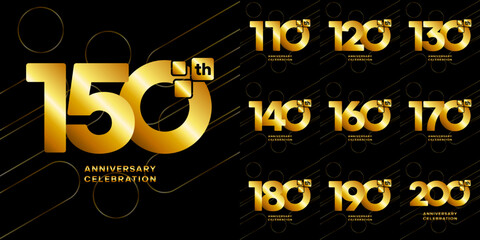Set of Anniversary logo designs, Gold numbers on abstract background. Vector Illustration EPS10
