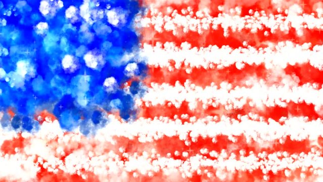Colorful United States or America flag theme with colorful blue red white watercolor art background. Celebration of world cup soccer competition. Seamless looping video animation background.