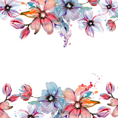 Pink and Blue Floral Watercolor Background
