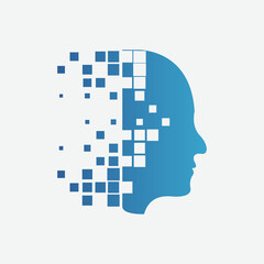 Brain Pixel Logo Vector Design.