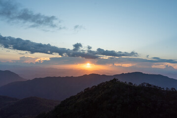 The sunset on the mountain is a beautiful light