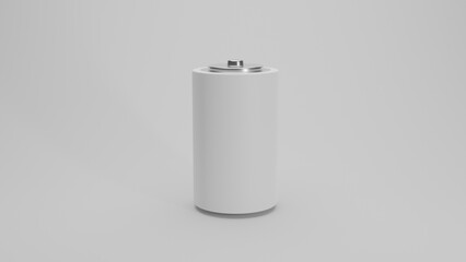 Big alkaline realistic white battery isolated on white background. Energy concept. 3D render